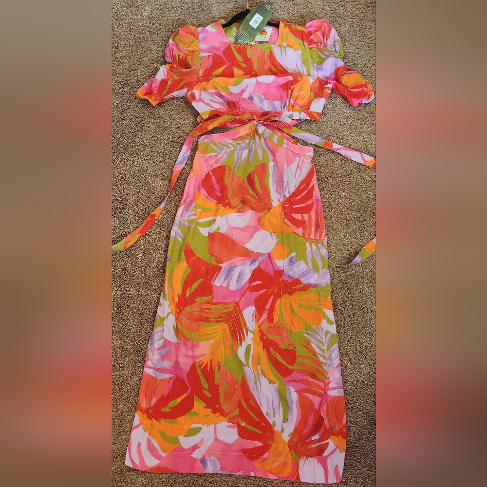 Farm Rio Colorful Leaves Midi Dress - Picture 7 of 14